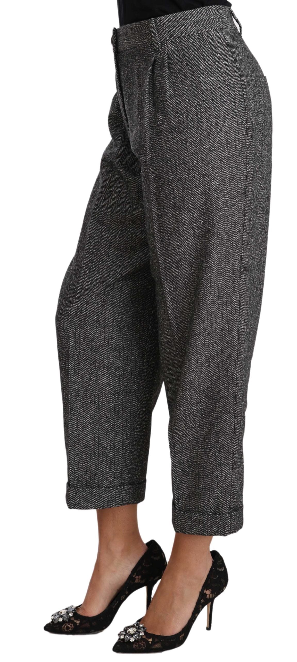 Dolce &amp; Gabbana Gray Wool Pleated Cropped Trouser Pants