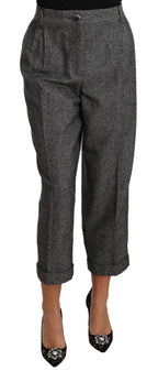 Dolce &amp; Gabbana Gray Wool Pleated Cropped Trouser Pants