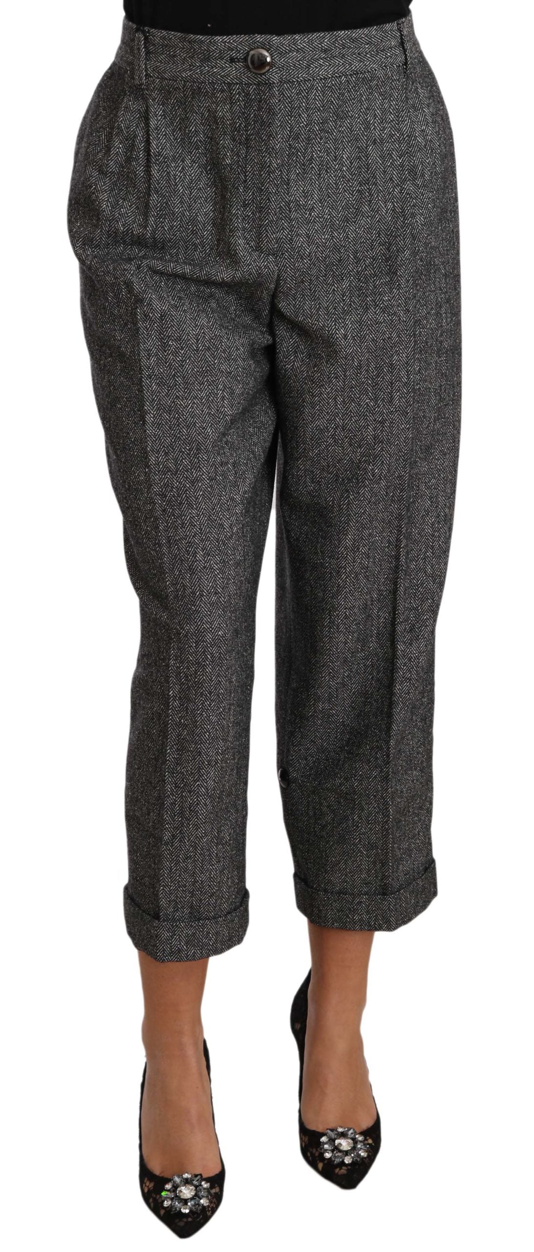 Dolce &amp; Gabbana Gray Wool Pleated Cropped Trouser Pants