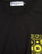 Dolce &amp; Gabbana Black Printed Pocket Cotton Crewneck T-shirt