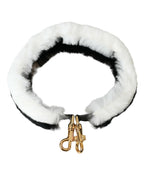 Dolce &amp; Gabbana Black White Lapin Fur Accessory Shoulder Strap