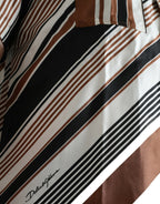 Dolce &amp; Gabbana Brown White Silk Striped Short Sleeve Shirt