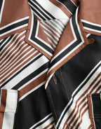 Dolce &amp; Gabbana Brown White Silk Striped Short Sleeve Shirt