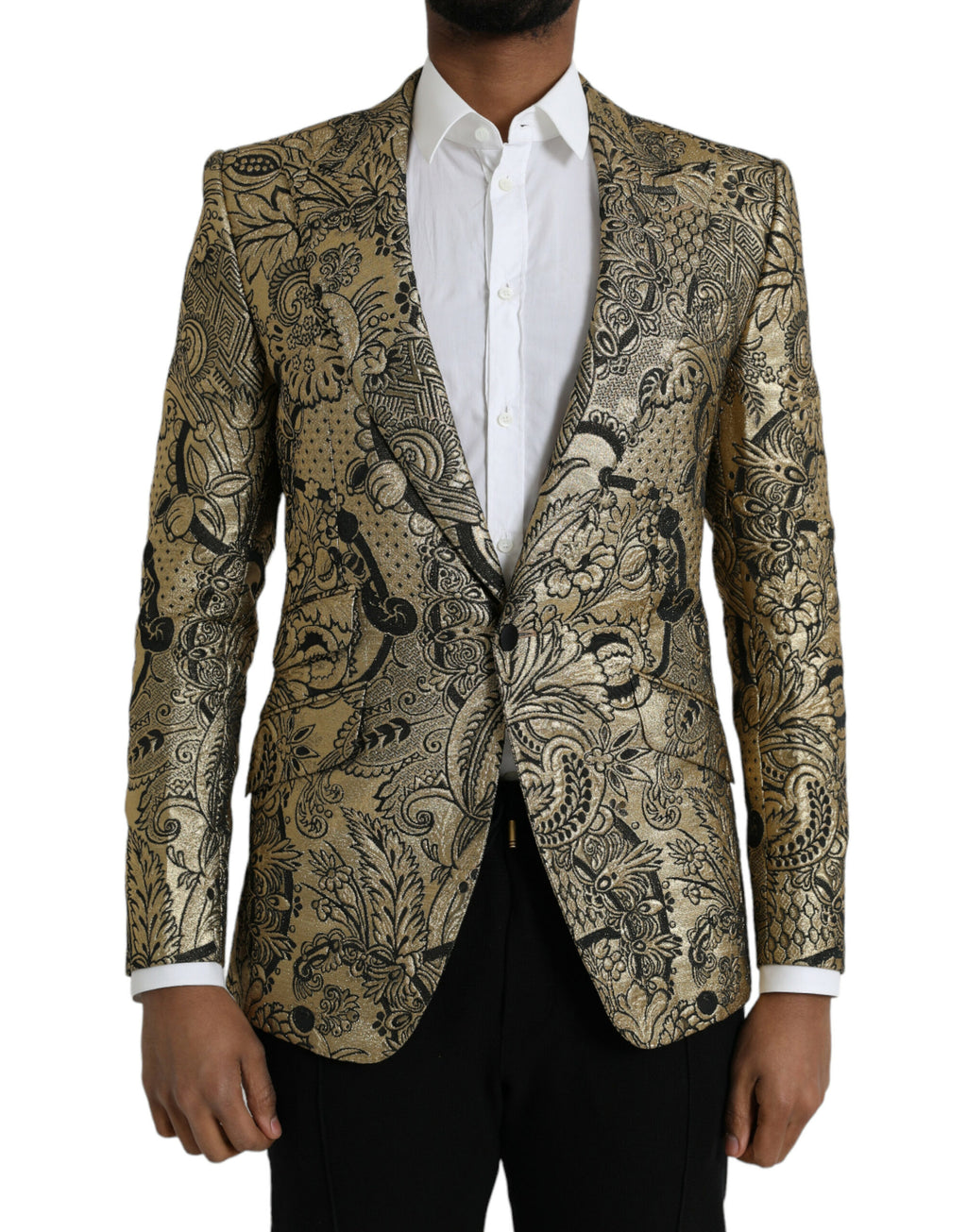 Dolce &amp; Gabbana Gold SICILY Jacquard Single Breasted Coat Blazer