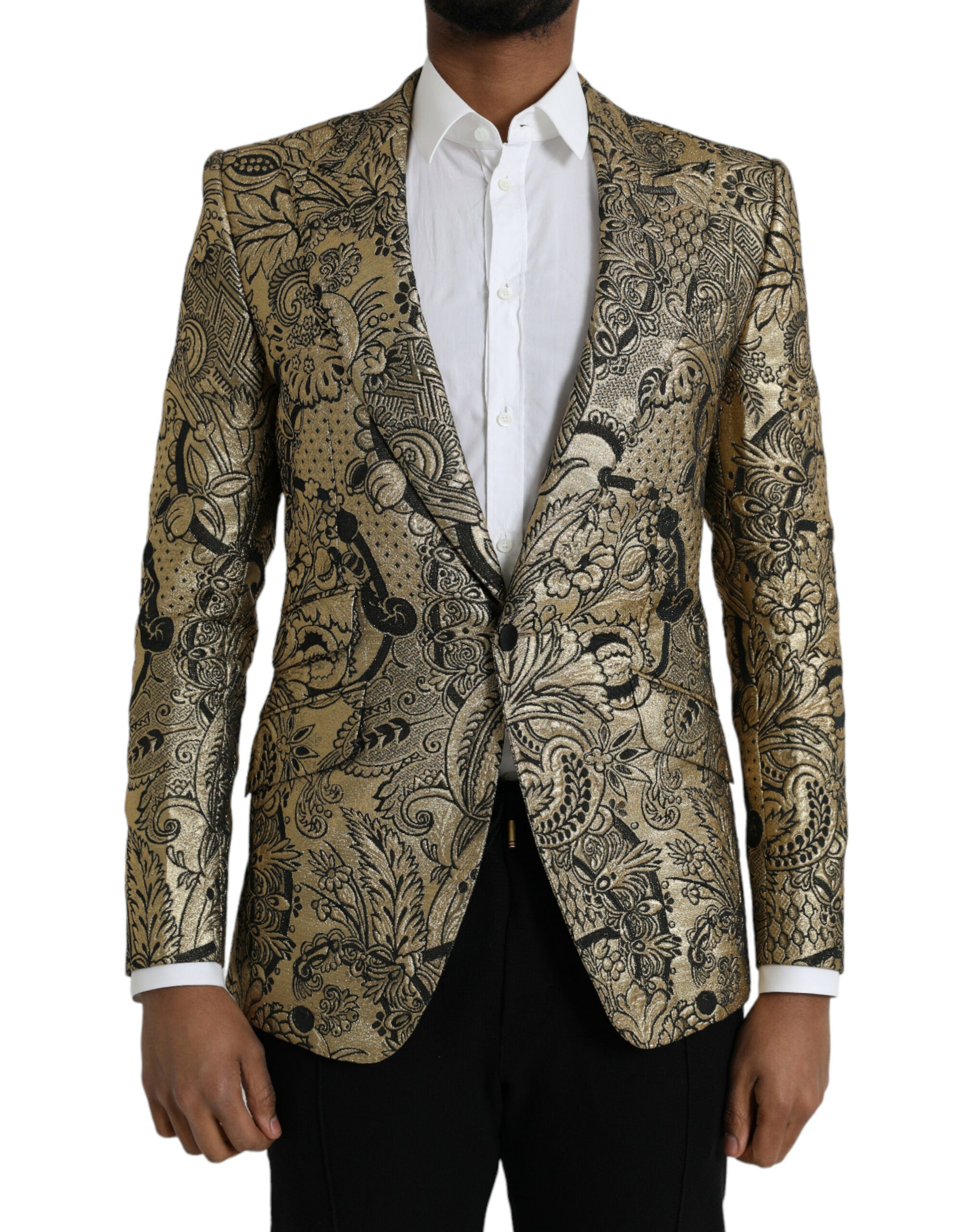 Dolce &amp; Gabbana Gold SICILY Jacquard Single Breasted Coat Blazer