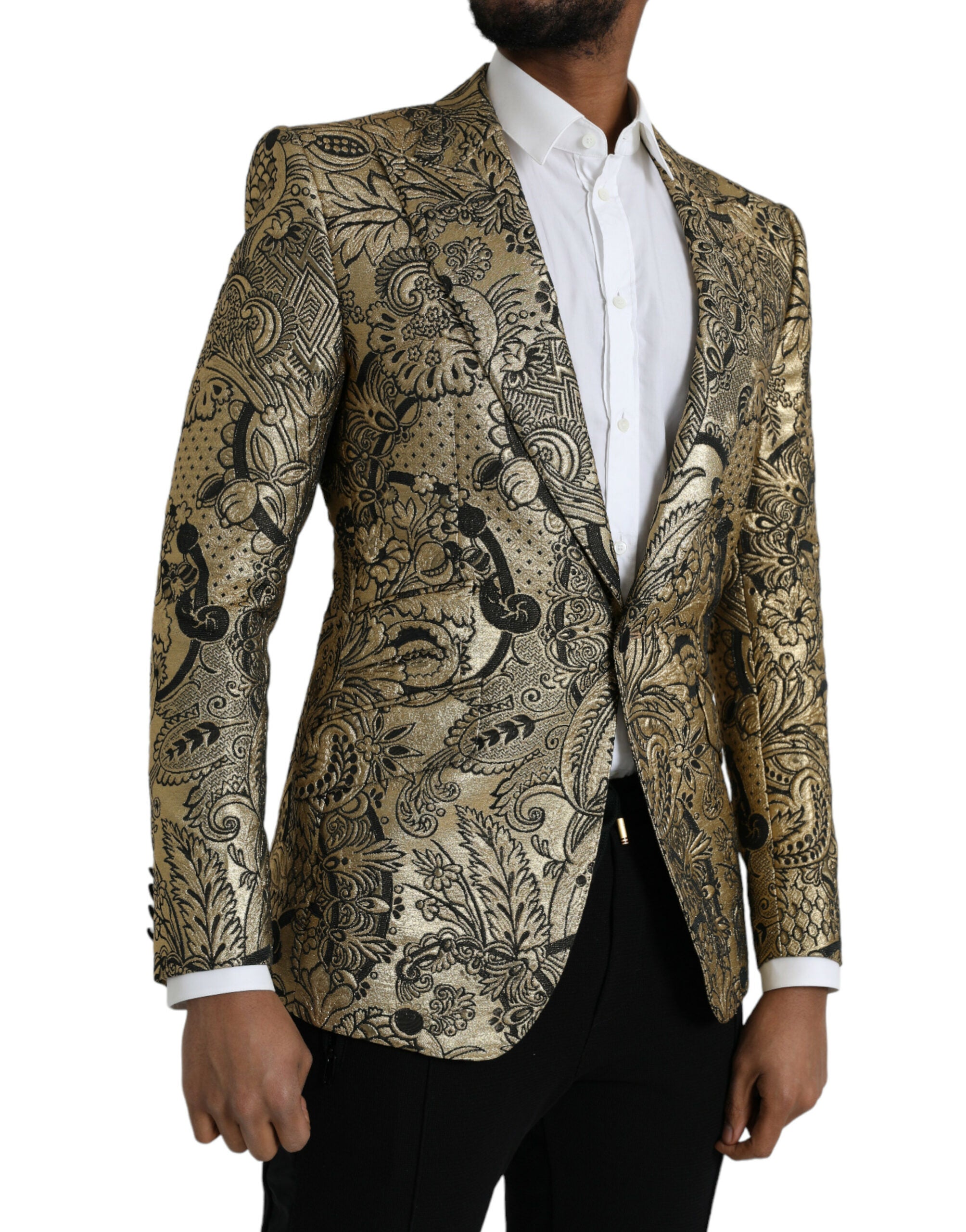 Dolce &amp; Gabbana Gold SICILY Jacquard Single Breasted Coat Blazer