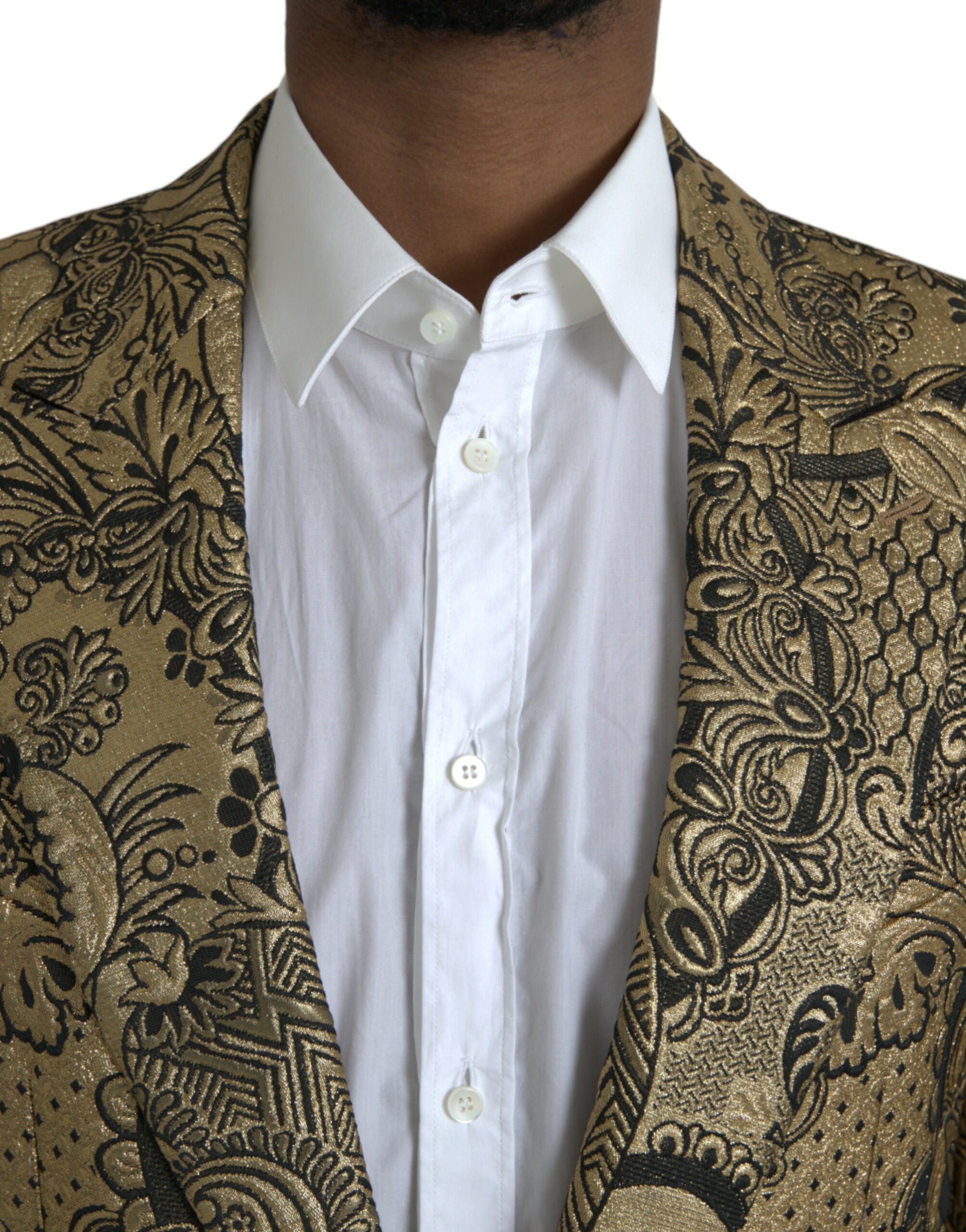 Dolce &amp; Gabbana Gold SICILY Jacquard Single Breasted Coat Blazer