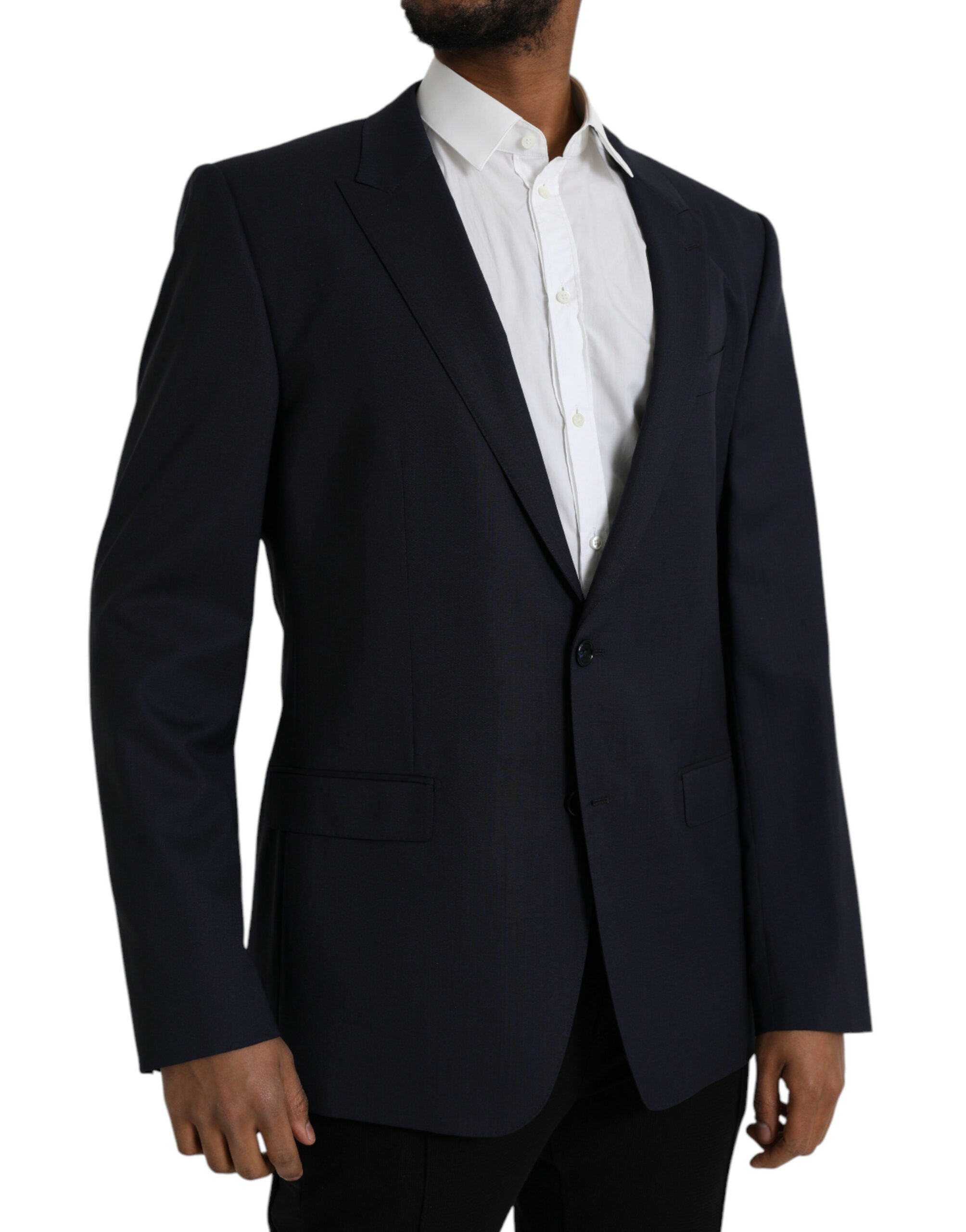 Dolce &amp; Gabbana Dark Blue Wool Single Breasted Coat Blazer