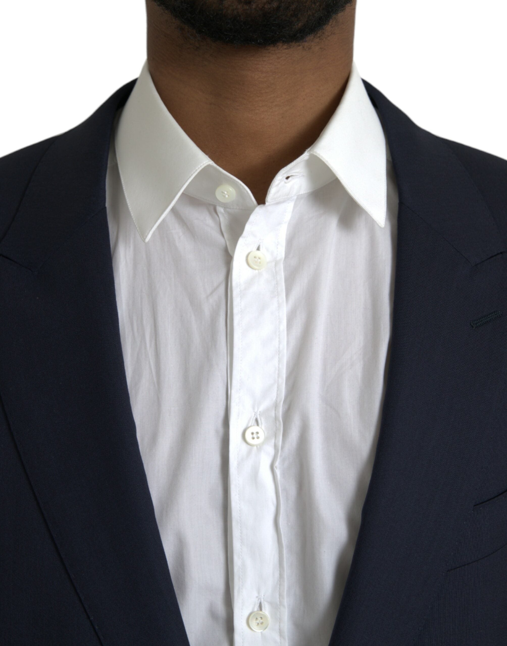 Dolce &amp; Gabbana Dark Blue Wool Single Breasted Coat Blazer