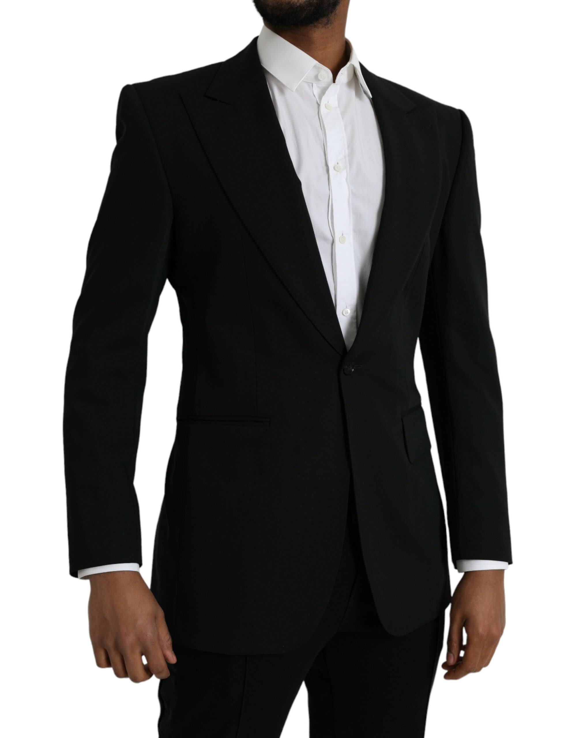 Dolce &amp; Gabbana Black Wool Peak Single Breasted Coat Blazer