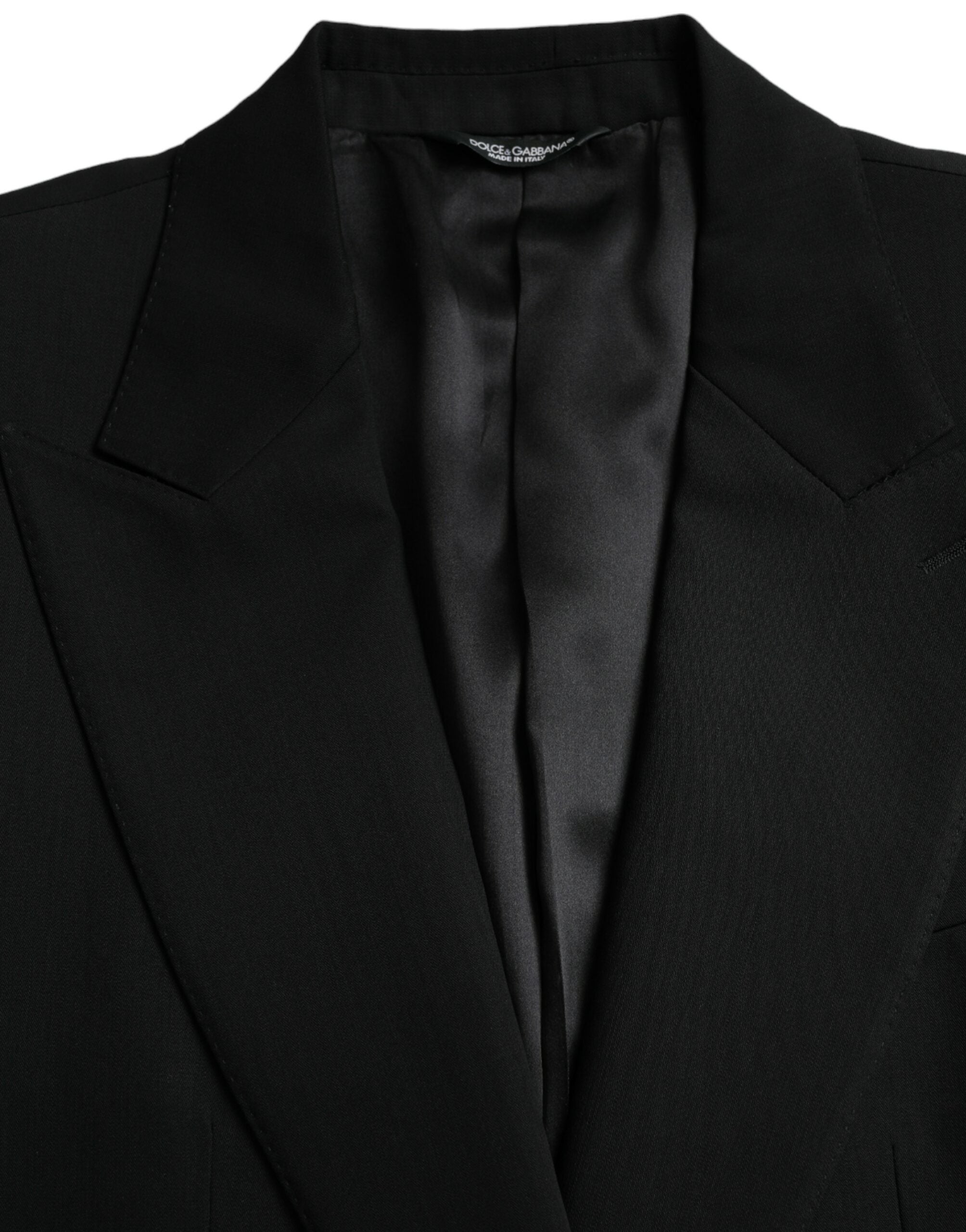 Dolce &amp; Gabbana Black Wool Peak Single Breasted Coat Blazer