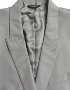 Dolce &amp; Gabbana Gray Wool Peak Single Breasted Coat Blazer