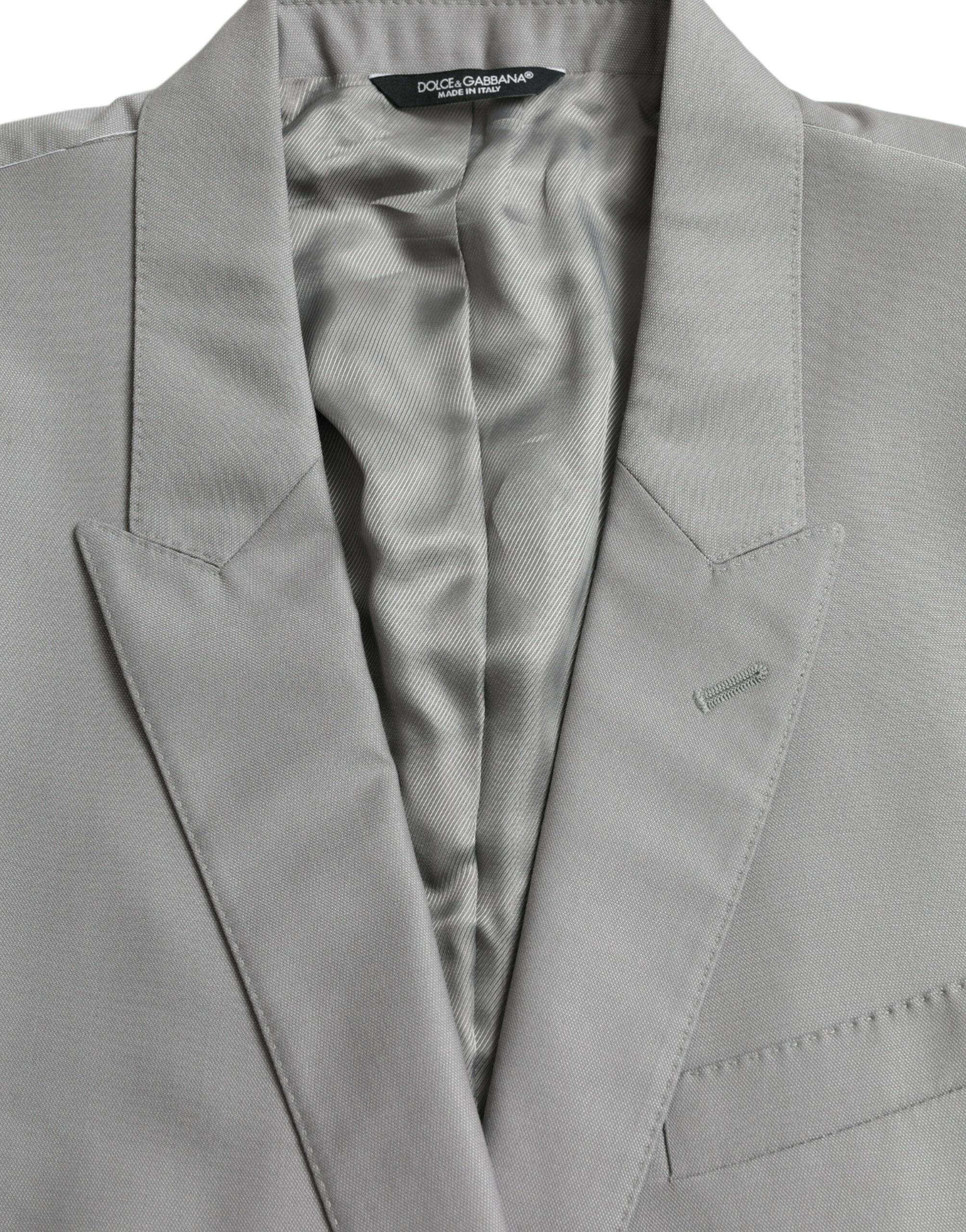 Dolce &amp; Gabbana Gray Wool Peak Single Breasted Coat Blazer