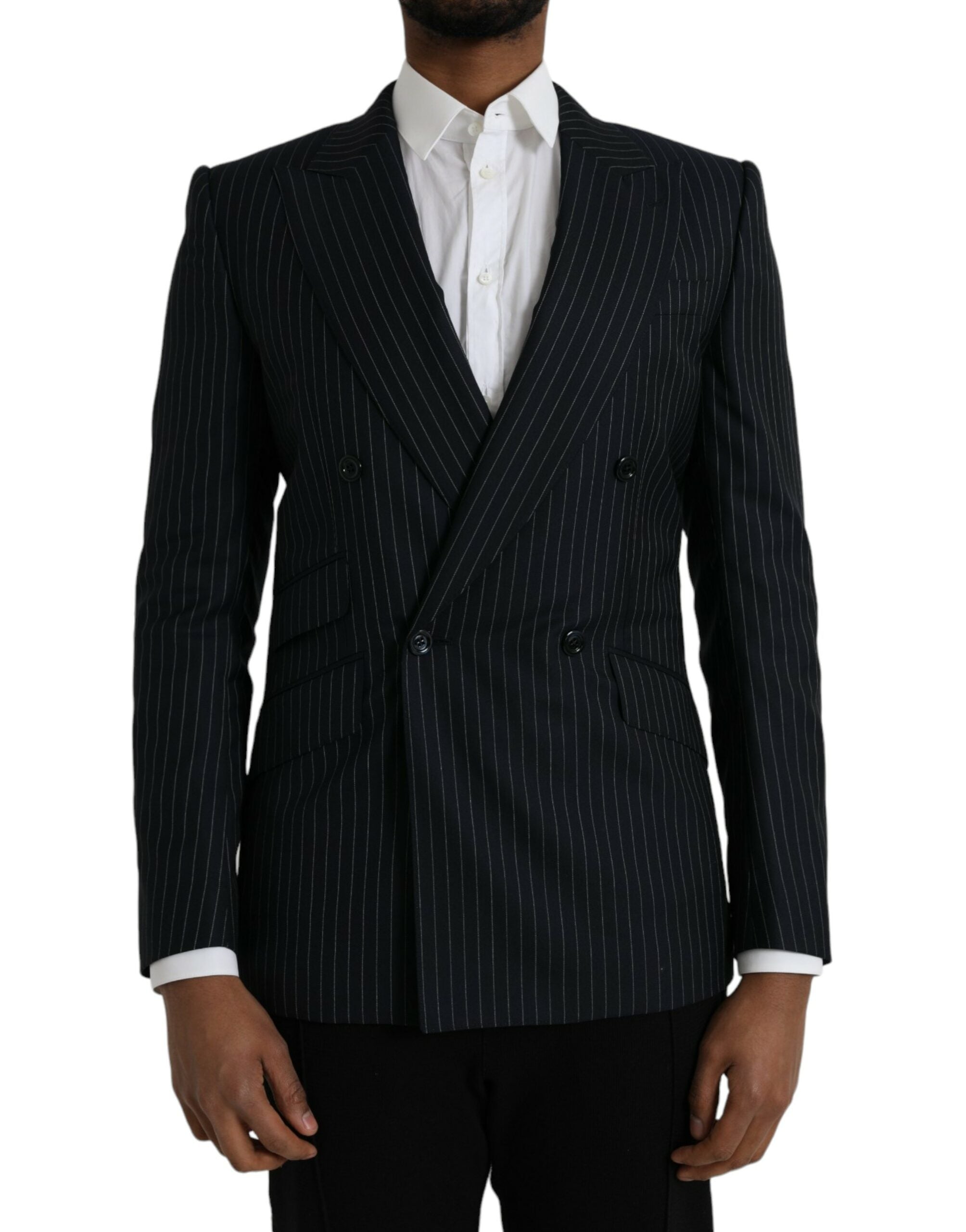 Dolce &amp; Gabbana Black Stripe SICILY Double Breasted Coat Blazer