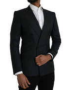 Dolce &amp; Gabbana Black Stripe SICILY Double Breasted Coat Blazer