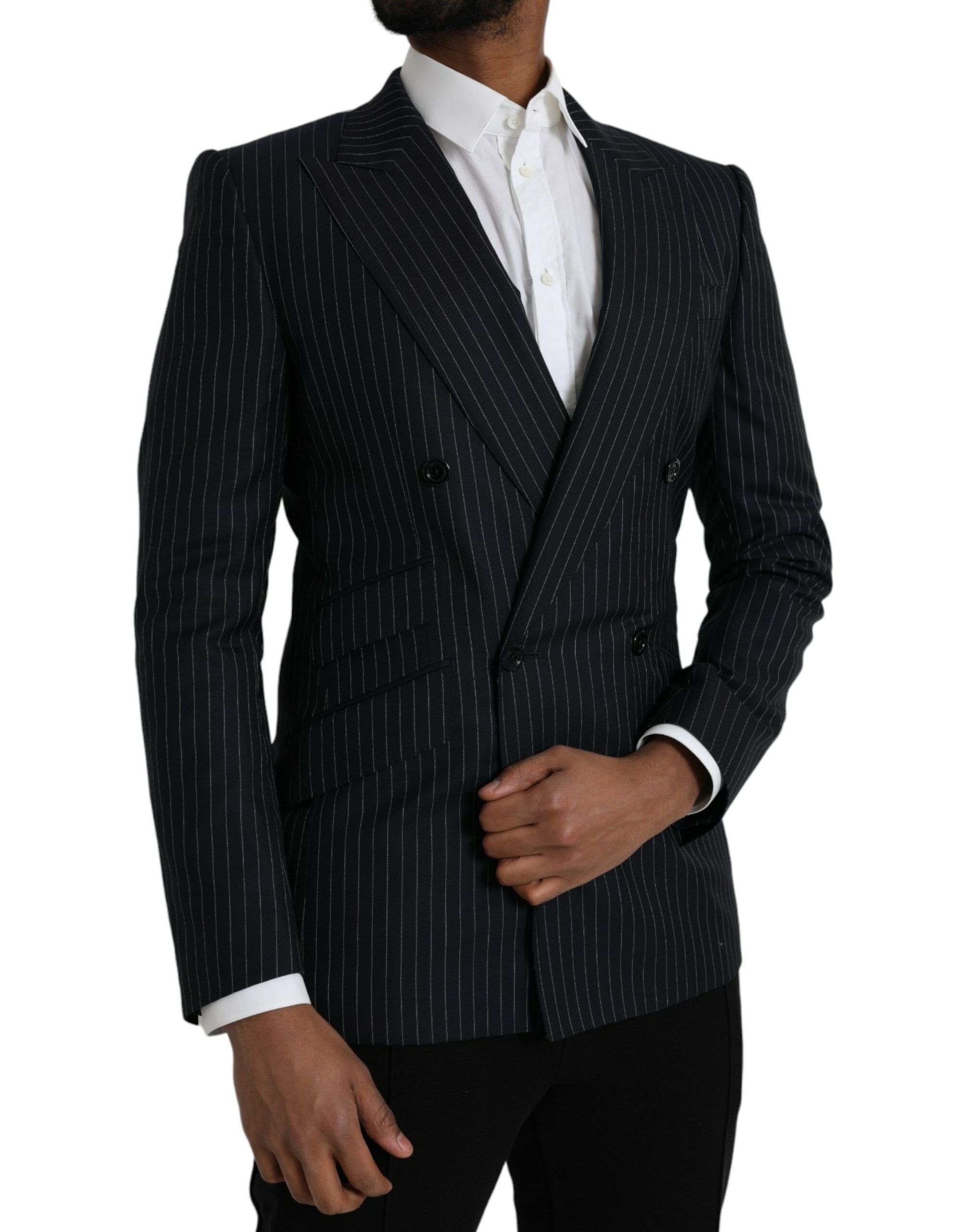 Dolce &amp; Gabbana Black Stripe SICILY Double Breasted Coat Blazer