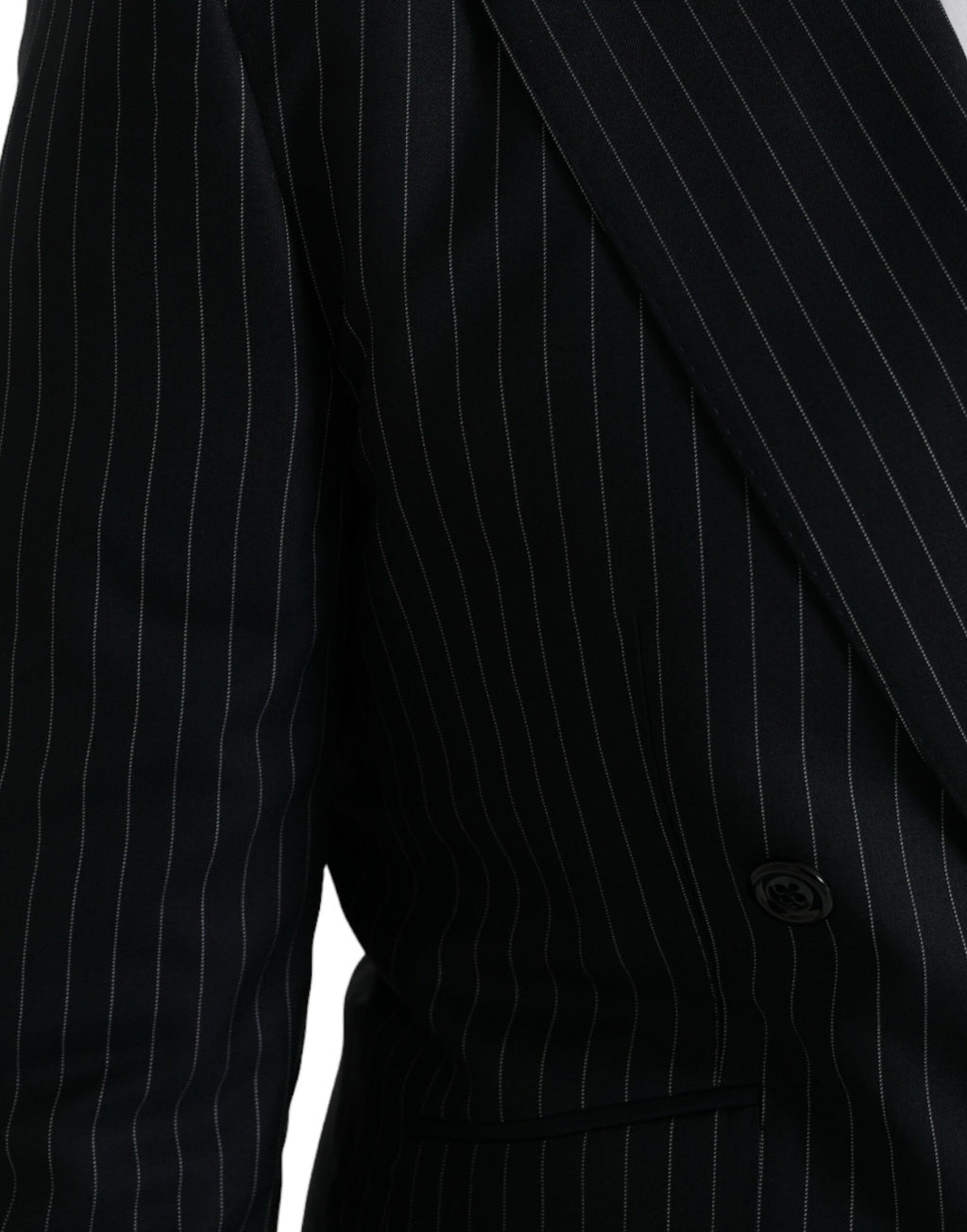 Dolce &amp; Gabbana Black Stripe SICILY Double Breasted Coat Blazer