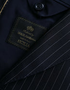 Dolce &amp; Gabbana Black Stripe SICILY Double Breasted Coat Blazer