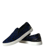 Dolce &amp; Gabbana Blue Calfskin Hair Leopard Sneakers Shoes