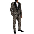 Dolce &amp; Gabbana Brown Floral Jacquard Formal 3 Piece Suit