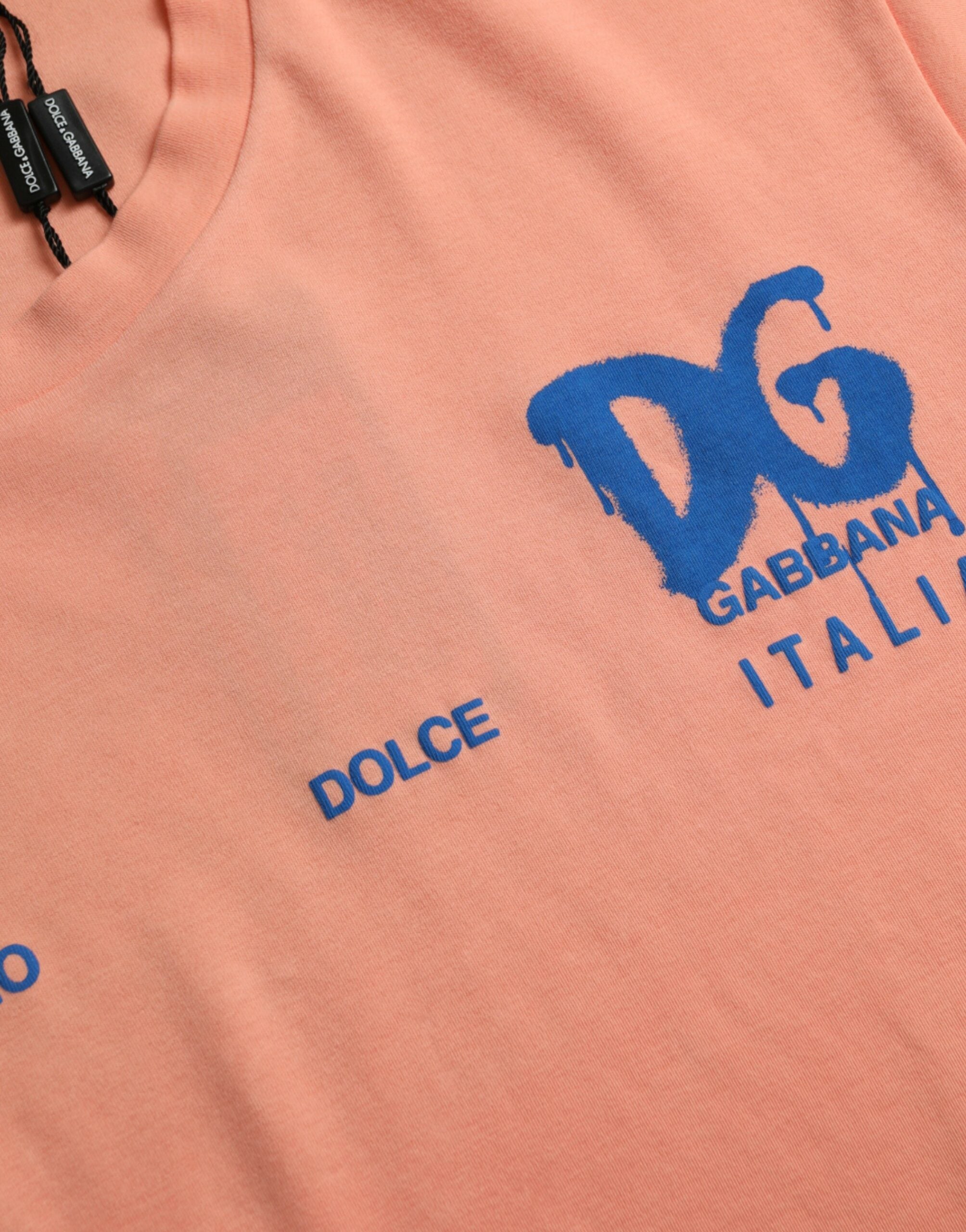 Dolce &amp; Gabbana Coral Cotton Logo Print Short Sleeve T-shirt