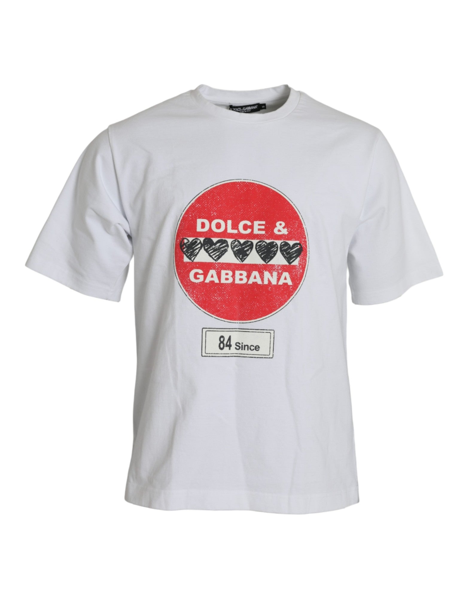 Dolce &amp; Gabbana White Amor Heart Cotton Crewneck Short Sleeve T-shirt