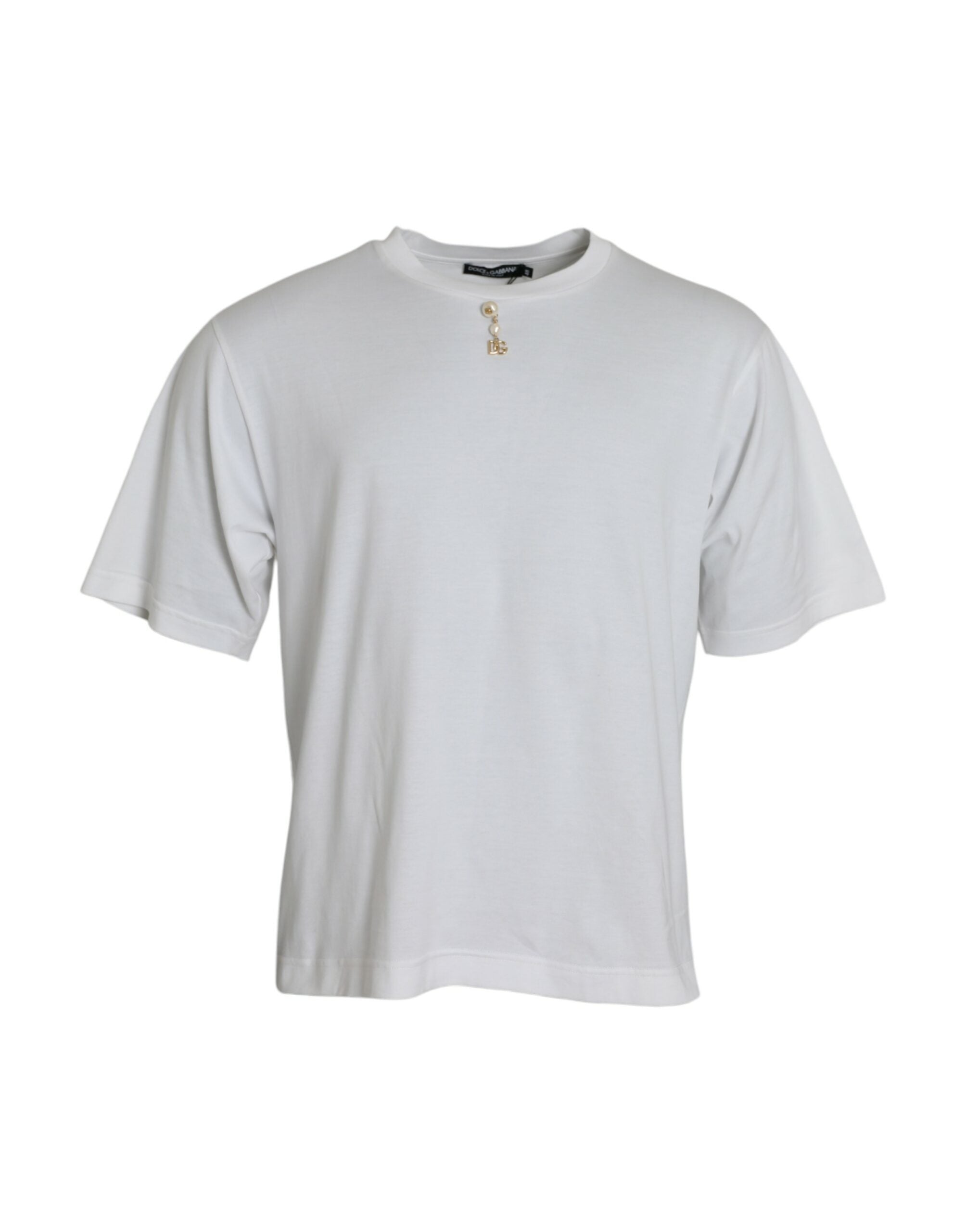 Dolce &amp; Gabbana White Embellished Cotton Crew Neck T-shirt