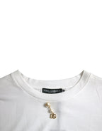 Dolce &amp; Gabbana White Embellished Cotton Crew Neck T-shirt