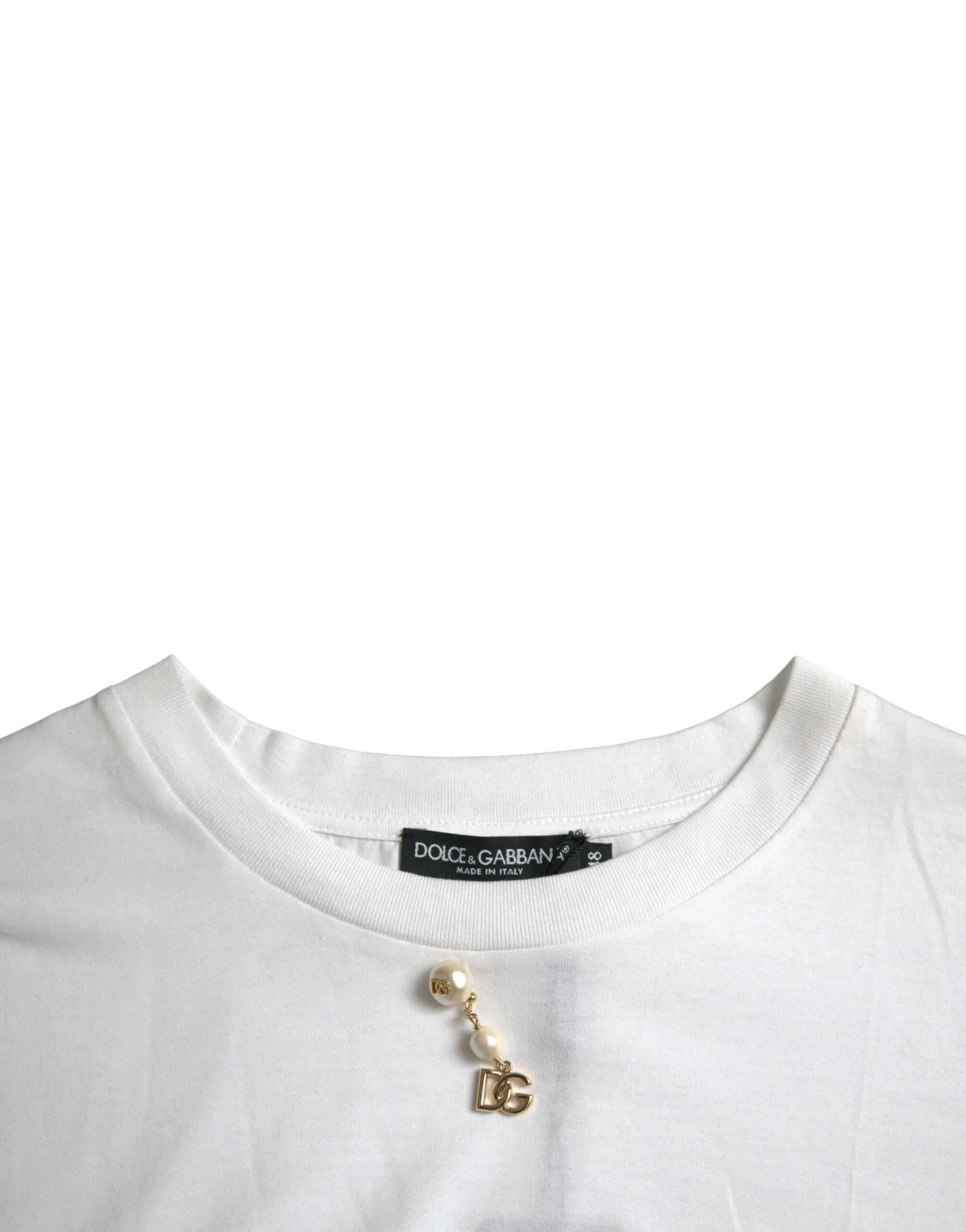 Dolce &amp; Gabbana White Embellished Cotton Crew Neck T-shirt