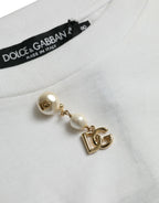 Dolce &amp; Gabbana White Embellished Cotton Crew Neck T-shirt