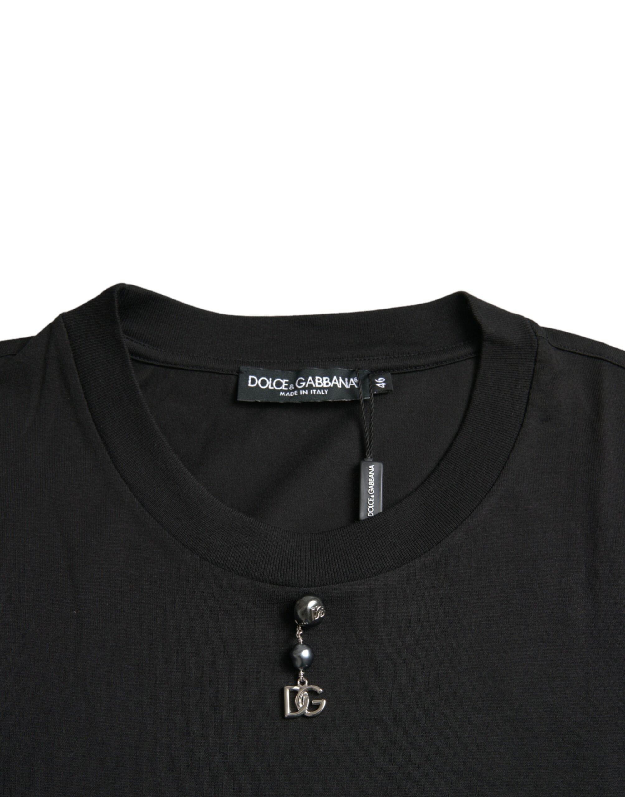 Dolce &amp; Gabbana Black Embellished Cotton Crew Neck T-shirt