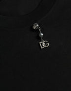 Dolce &amp; Gabbana Black Embellished Cotton Crew Neck T-shirt