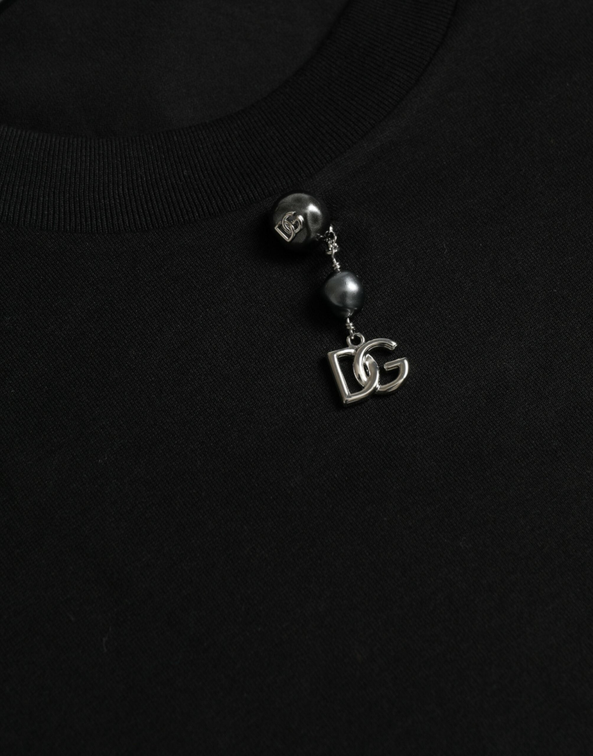 Dolce &amp; Gabbana Black Embellished Cotton Crew Neck T-shirt