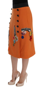 Dolce & Gabbana Orange Wool Crystal Sequin Appliques Skirt