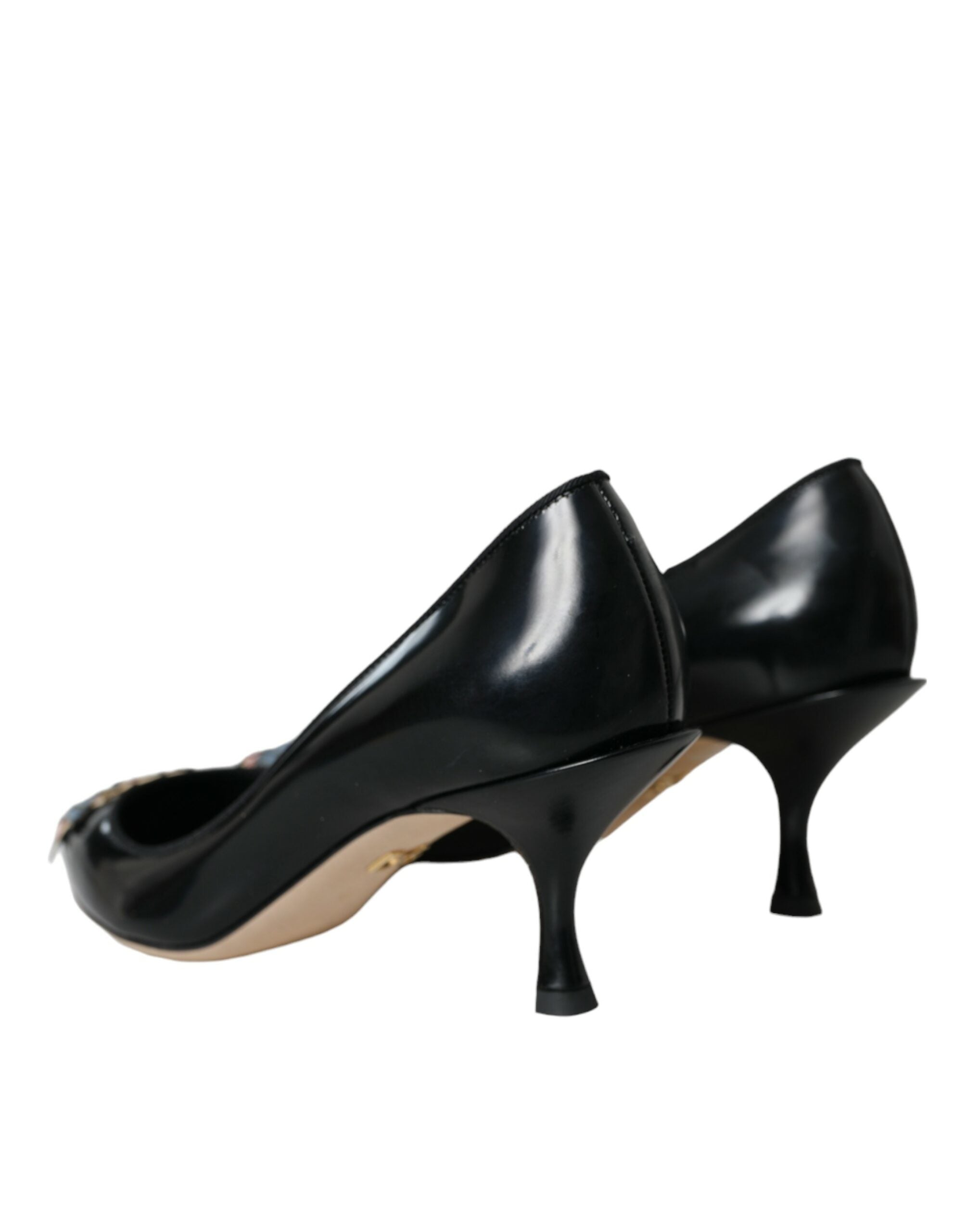 Dolce &amp; Gabbana Black Leather BOOM Patch Heels Pumps Shoes