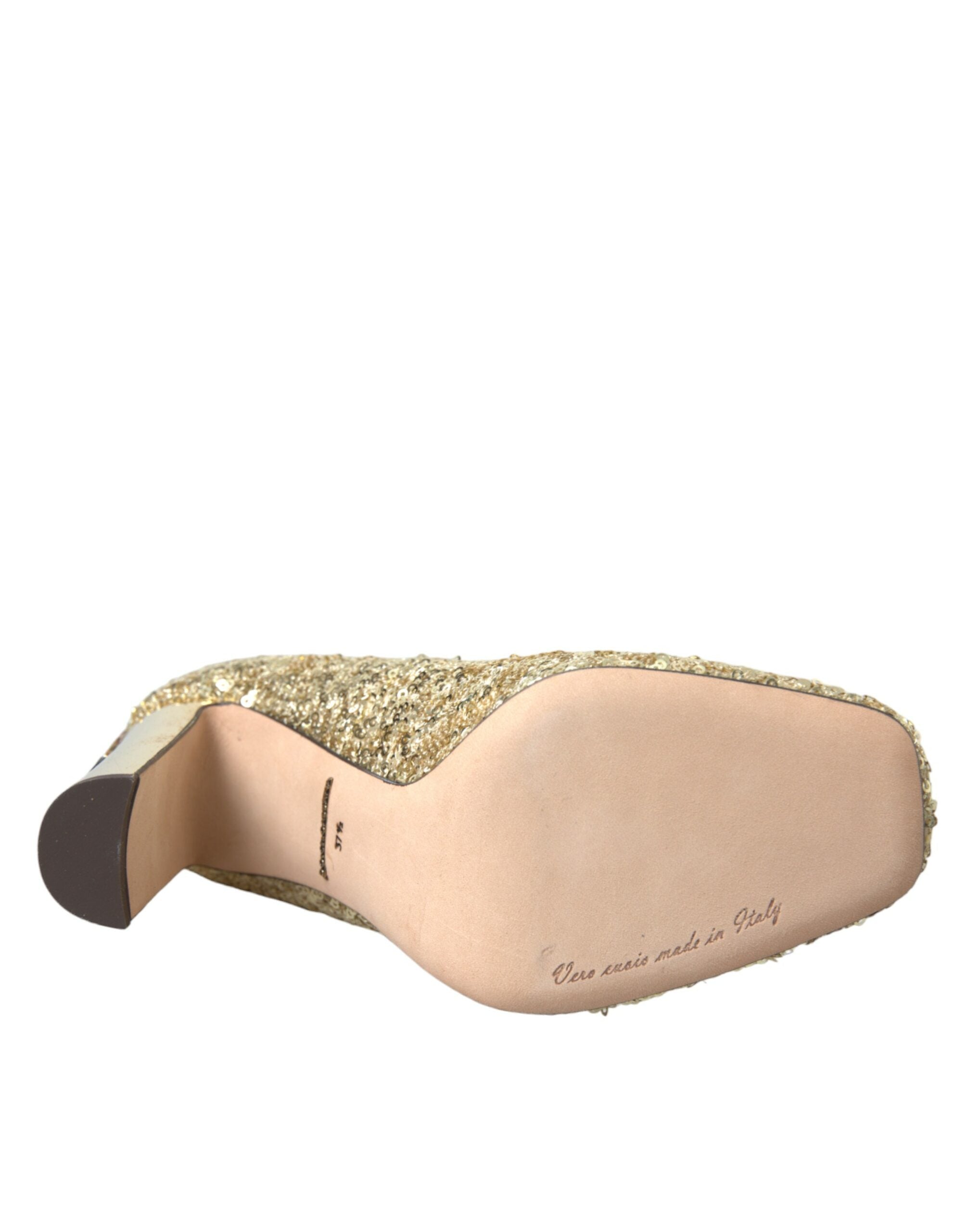 Dolce &amp; Gabbana Gold Sequin Crystal Heels Pumps Shoes