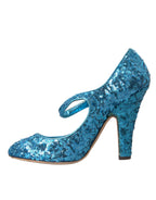 Dolce &amp; Gabbana Blue Sequin Mary Jane Pumps High Heels Shoes