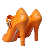 Dolce &amp; Gabbana Orange CINDERELLA Floral Crystal Pumps Shoes