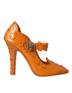 Dolce &amp; Gabbana Orange CINDERELLA Floral Crystal Pumps Shoes