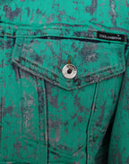Dolce & Gabbana Green Cotton Tie Dye Cropped Cropped Denim Jacket