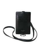 Dolce &amp; Gabbana Black Calf Leather Lanyard Logo Card Holder Men Wallet