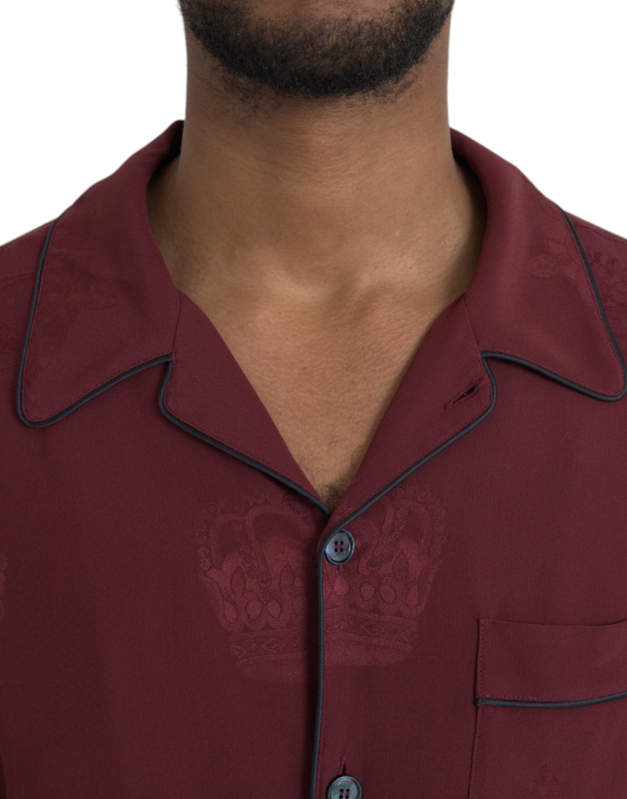 Dolce &amp; Gabbana Maroon Crown Jacquard Silk Long Sleeve Shirt