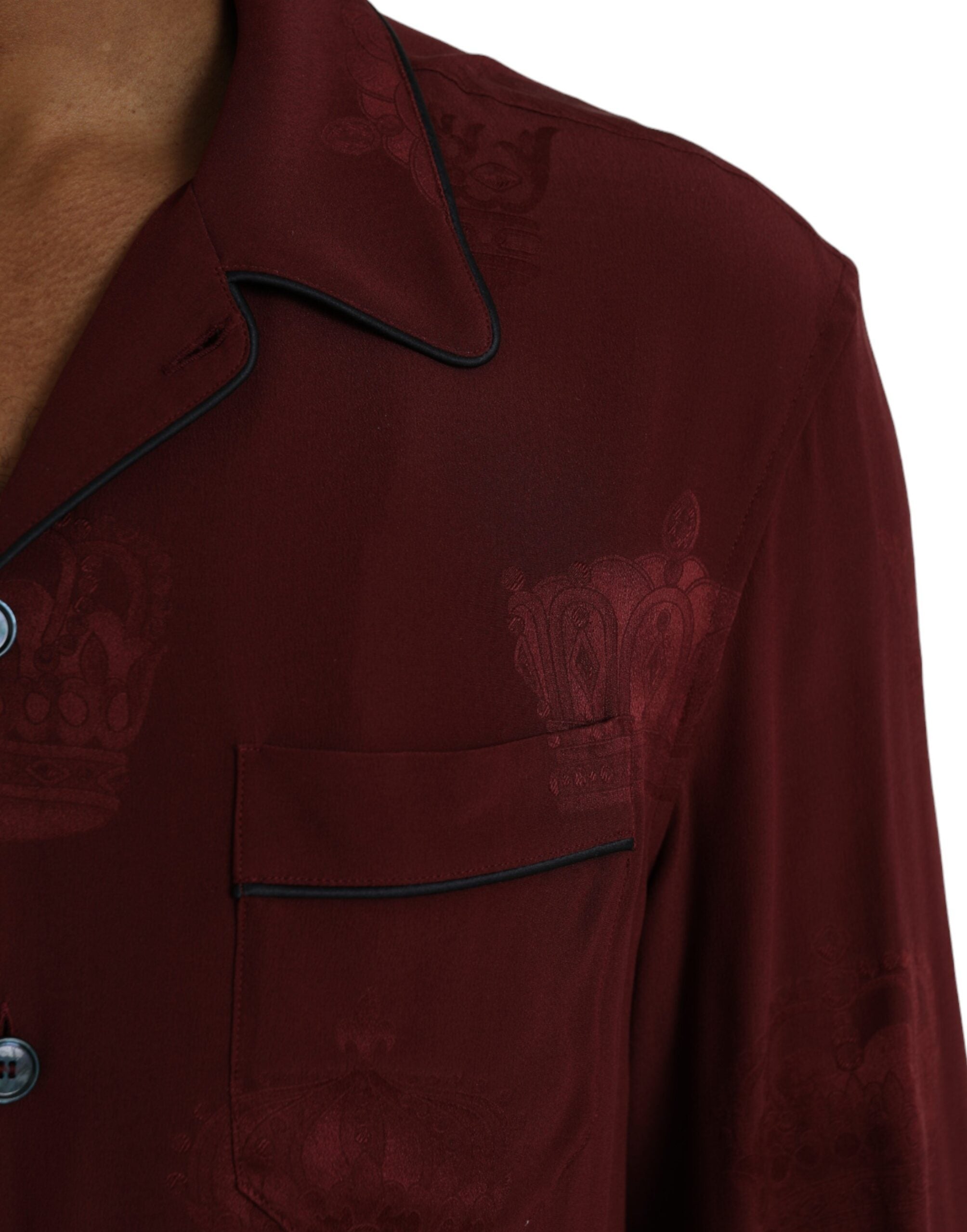 Dolce &amp; Gabbana Maroon Crown Jacquard Silk Long Sleeve Shirt