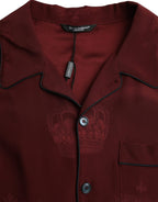 Dolce &amp; Gabbana Maroon Crown Jacquard Silk Long Sleeve Shirt