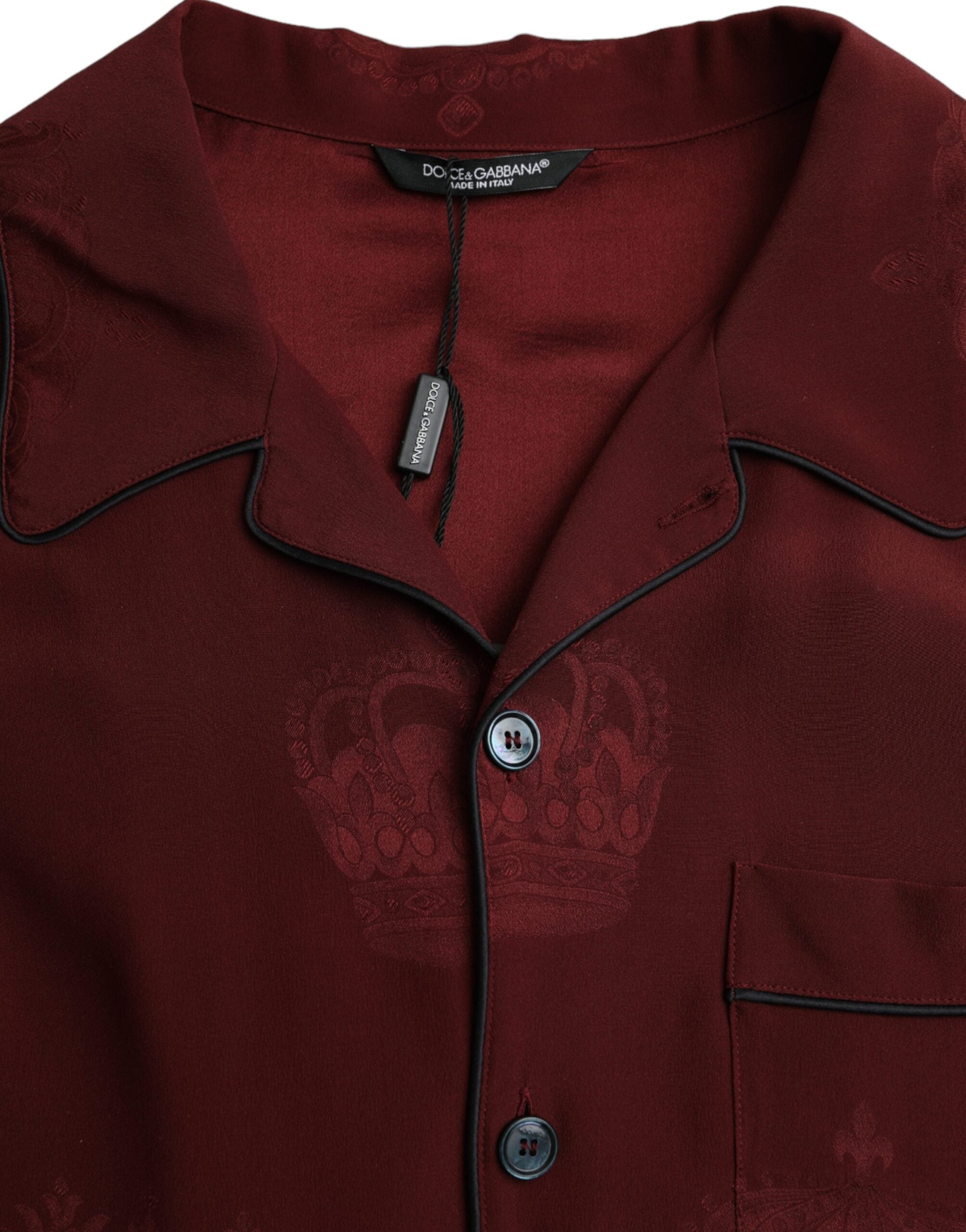 Dolce &amp; Gabbana Maroon Crown Jacquard Silk Long Sleeve Shirt