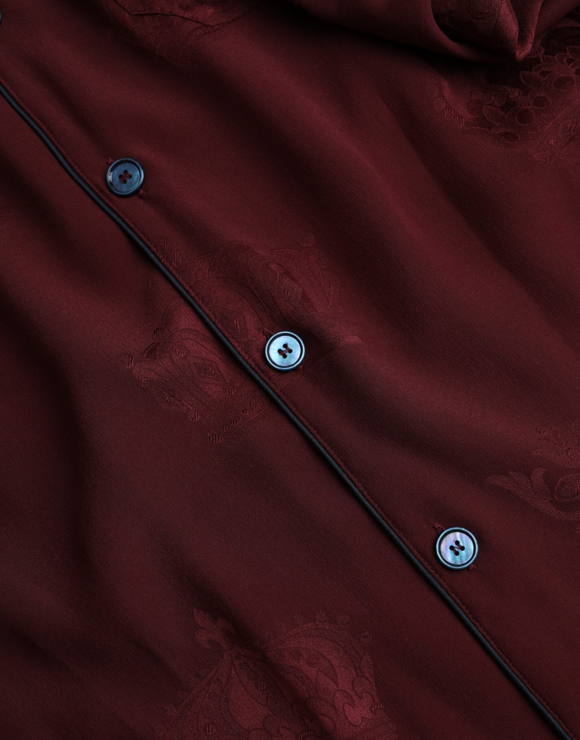 Dolce &amp; Gabbana Maroon Crown Jacquard Silk Long Sleeve Shirt