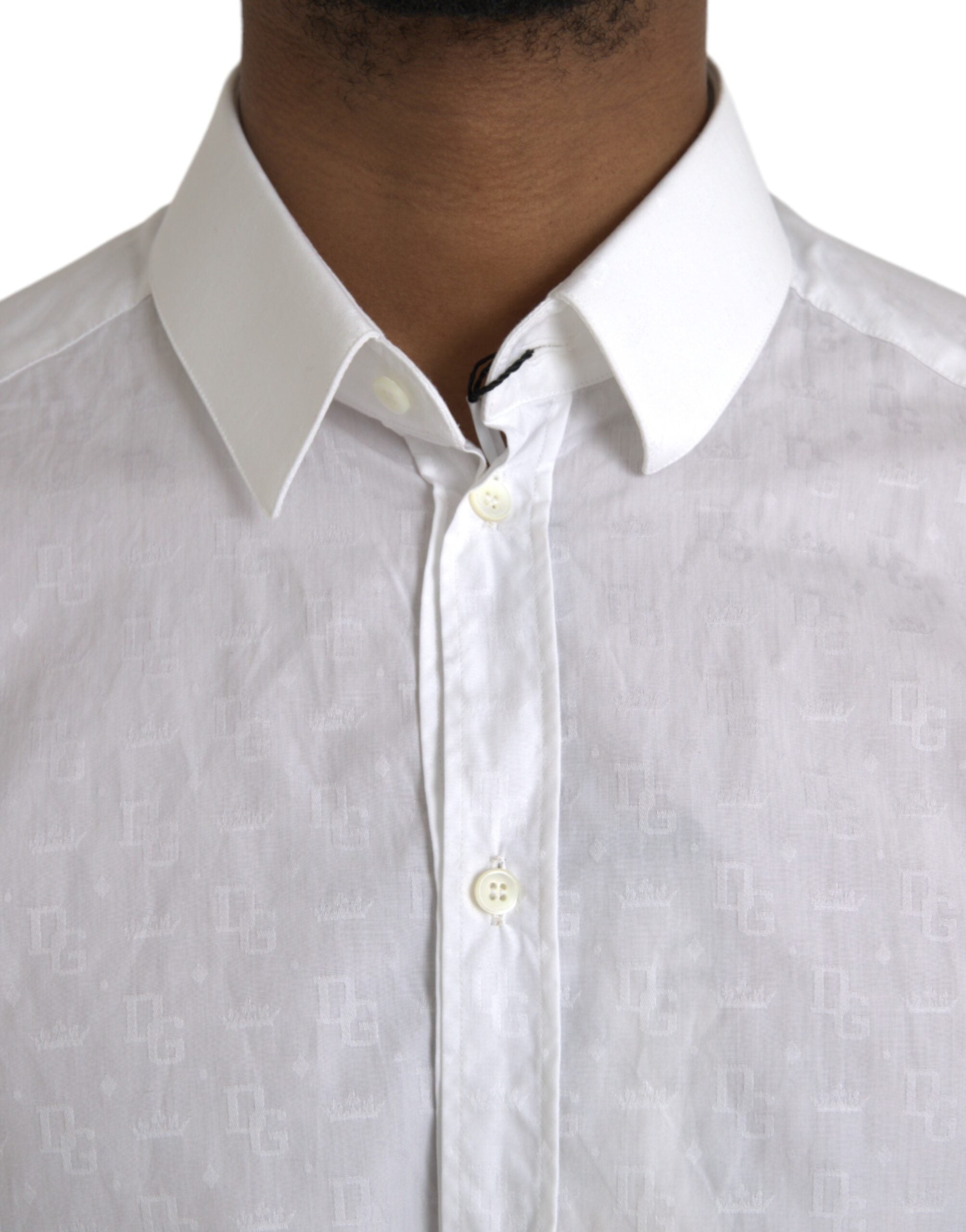Dolce &amp; Gabbana White Cotton Long Sleeve Dress GOLD Shirt