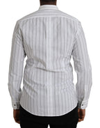 Dolce &amp; Gabbana Black White Striped Formal Dress GOLD Shirt