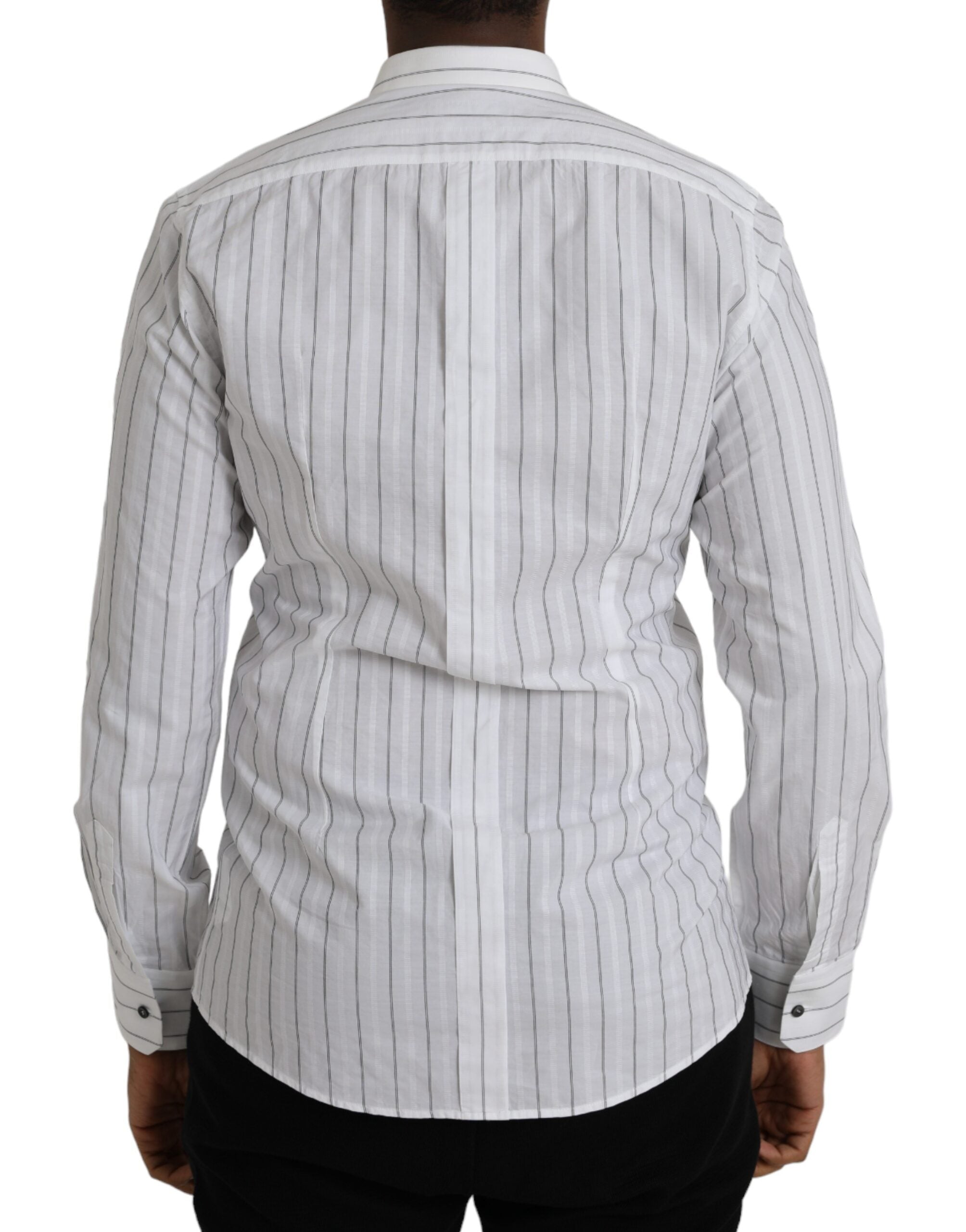 Dolce &amp; Gabbana Black White Striped Formal Dress GOLD Shirt