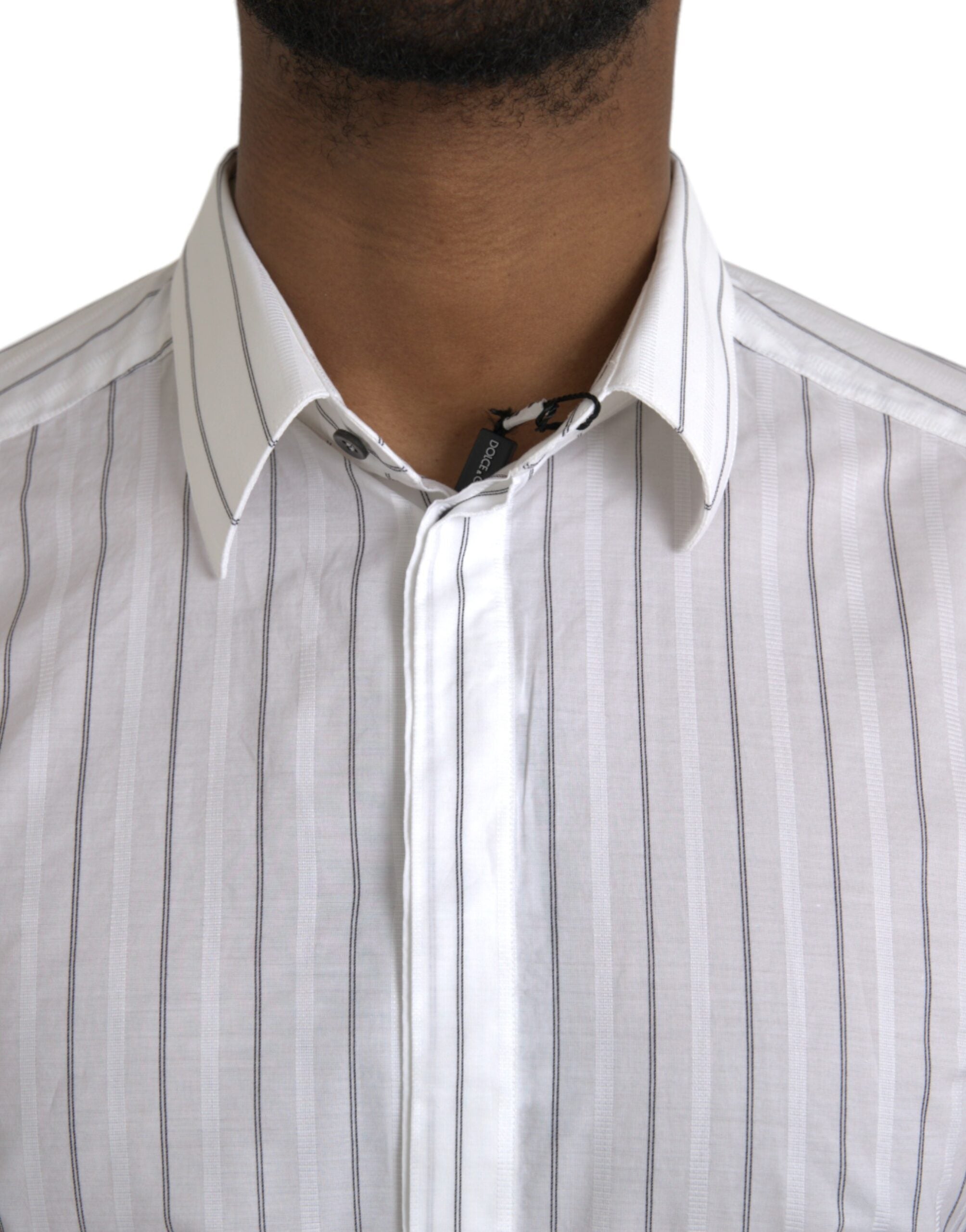 Dolce &amp; Gabbana Black White Striped Formal Dress GOLD Shirt